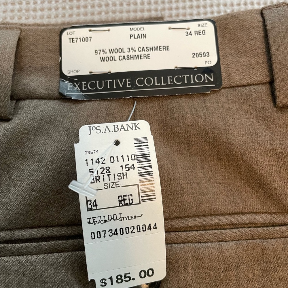 Jos A Bank exec collection mens slacks British tan un hemmed 34 reg